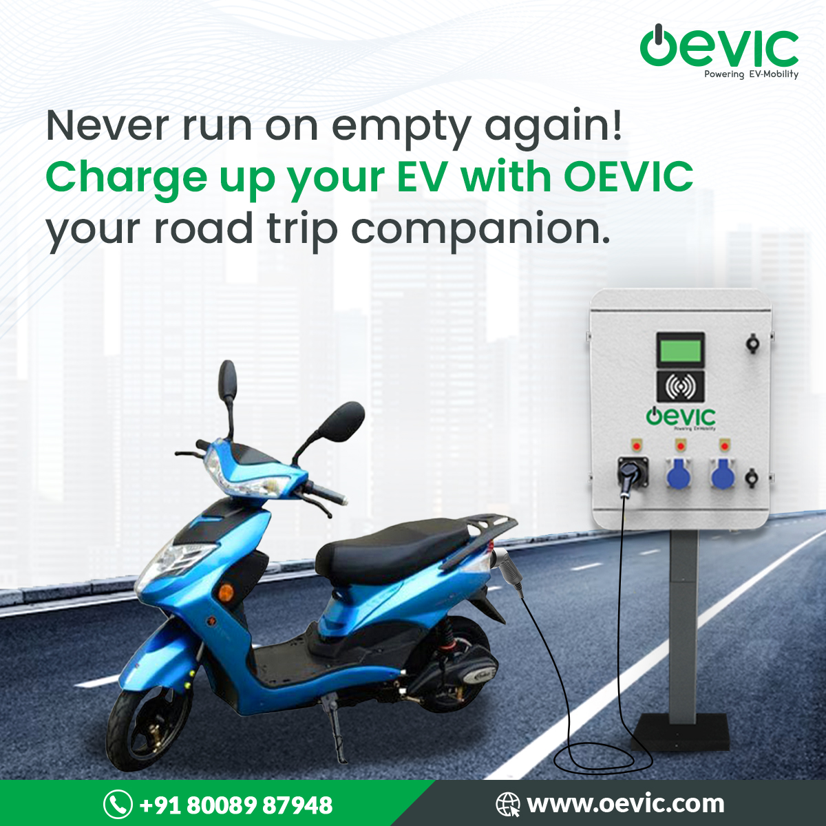 Never run on empty again!
Charge up your EV with OEVIC, your road trip companion.

For EV Charging Solutions Contact Us!
📱+91 8008987948
🌐 oevic.com

#evchargingstation #evcharger #electricvehicle #evcharging #wallmountcharger #chademocharger #ccscharger