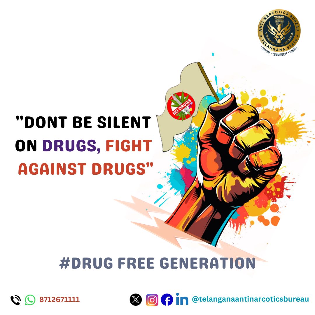 Don't be silent on Drugs
@CVAnandIPS @narcoticsbureau @TelanganaCOPs
@hydcitypolice @cyberabadpolice @RachakondaCop
@SP_Nalgonda
@HYDTP #DrugfreeTelangana #drugfreegeneration #tsnab #india #Telangana #besafe #onelife #life #TelanganaPolice
