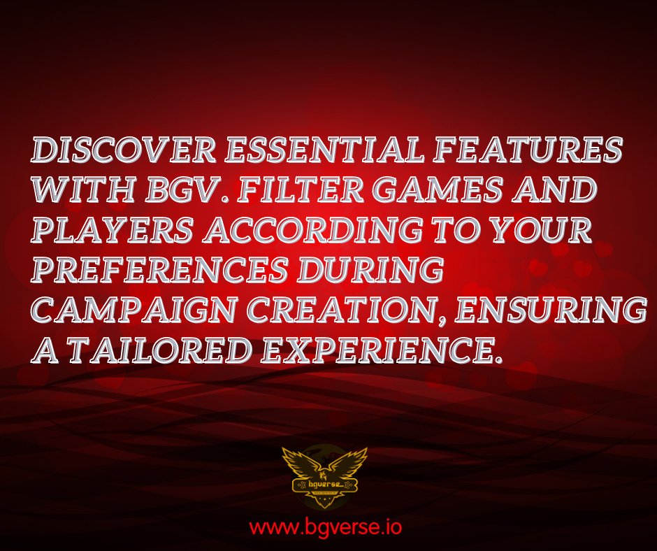BITGAMEVERSE's tweet image. Discover essential features with BGV. Filter games and players according to your preferences during campaign creation, ensuring a tailored experience. #TailoredExperience #EssentialFeatures #BGVToken