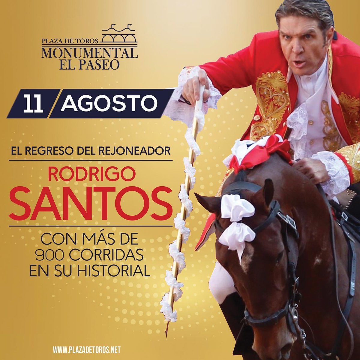 La fiesta nunca fue tan brava como él
Rodrigo Santos
EL REGRESO

🗓️ 11 agosto 2023
📍 #monumentalelpaseo 
#losviernesdeferiasonviernesdetoros