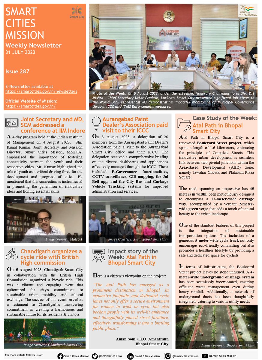 SmartCities_HUA's tweet photo. Smart Cities Mission Newsletter - 𝐈𝐬𝐬𝐮𝐞 𝟐𝟖𝟕.

Check out this weekly  update of Smart Cities Mission in our Weekly Newsletter!! 

#SmartCities #SmartCitiesInNewIndia 

@HardeepSPuri @mp_kaushal @myogioffice @MoHUA_India @UPGovt @ChiefSecyUP  @CMOfficeUP @Secretary_MoHUA https://t.co/wZSMJRWs0r