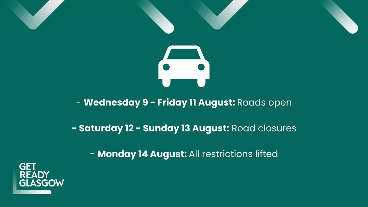 📣 Roads across Glasgow are back open today, Wednesday 9 August, Thursday 10 August and Friday 11 August.

Plan ahead to keep your travel plans on track for the final days of <a href="/CyclingWorlds/">2027 UCI Cycling Worlds Haute-Savoie Mont-Blanc</a> restrictions this weekend 👉 getreadyglasgow.com/cycling-worlds…