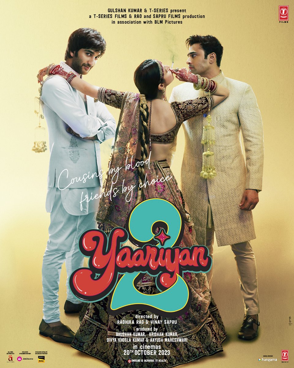 TSeries's tweet photo. Cousins by blood, friends by choice. ❤️
Unveiling a rollercoaster ride of friendship and emotions! Get ready for #Yaariyan2 teaser, out tomorrow.
In cinemas on 20th October.

 #BhushanKumar #DivyaKhoslaKumar @SapruAndRao #VinaySapru #RadhikaRao @MeezaanJ @AnaswaraRajan_ @Yash_Dasgupta @pearlvpuri @Warina_Hussain #BhagyashriBorse #LilletteDubey @priyapvarrier @tuneintomanan  #KrishanKumar #ShivChanana  @neerajkalyan_24 @BLM_PICTURES @Aayush_BLM