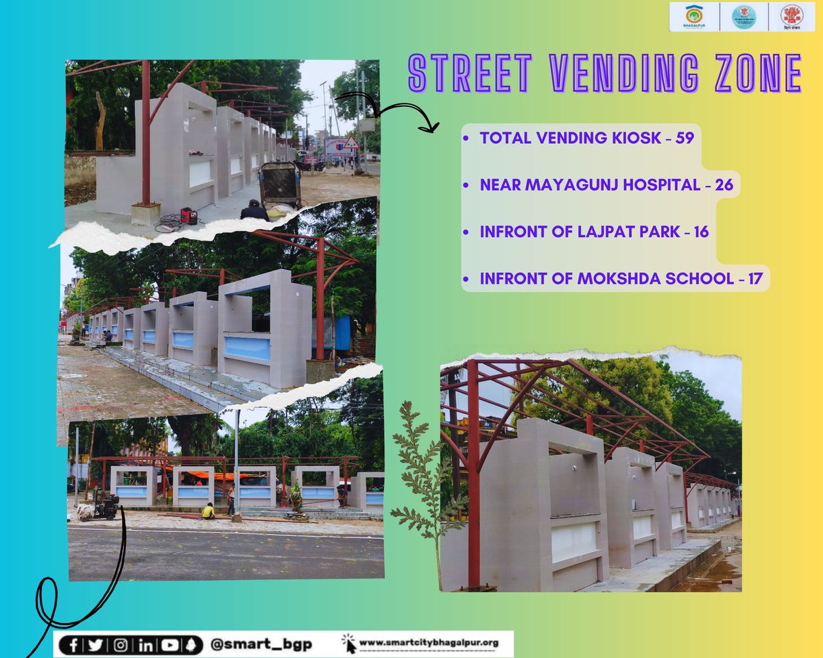 Street Vending Zone under Smart City Mission , Bhagalpur.

#bhagalpur_smart_city_limited #ilovebhagalpur #SmartCitiesMission #SmartCitiesIndia #Bhagalpur #SmartCity #Bihar #SmartCities

@smartcitiesmission | @mohua_india | @iprd_bihar