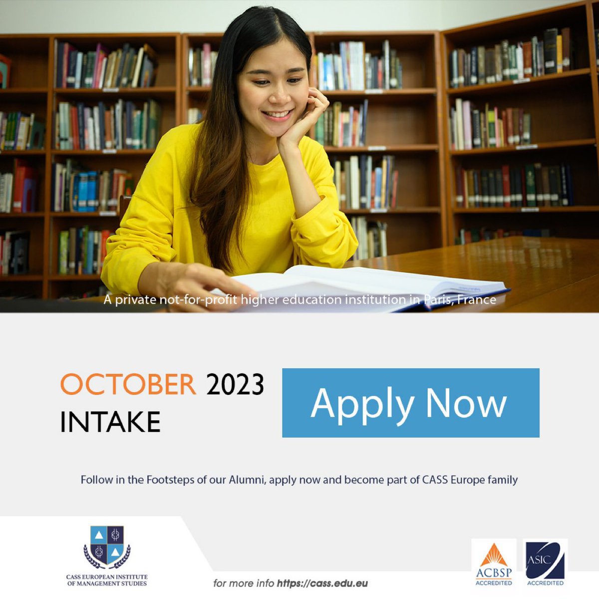 CassEurope's tweet photo. We are excited to announce that CASS Europe is still receiving applications for October Intake 2023, hurry up and reserve your spots.
For more information about our programs, kindly visit our website :
https://t.co/zoUFCKyEED

#studytravel #india #china #middleeast https://t.co/0xaJXXdN4u