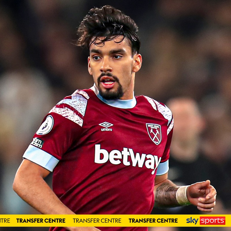 SkySportsPL's tweet photo. According to reports, Manchester City want to sign West Ham midfielder Lucas Paqueta. ✍️