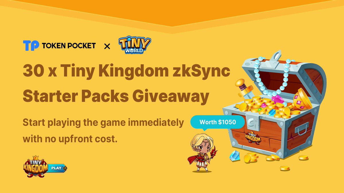TokenPocket_TP's tweet photo. #Giveaway Get your @tinyworldgamefi Kingdom #zkSync Starter Packs!

🎁30 x #Tinykingdom Starter packs (worth $1050) for TokenPocket users.
Complete the tasks and claim the OAT🔻🔻
https://t.co/7e6P7semxi

💥Start playing the #game immediately with no upfront cost!
Play ▶️ https://t.co/GyZag2P2ck

💁🏻‍♂️Make sure the current wallet address is the same as the @zksync wallet address and you’ve downloaded and imported your wallet in TokenPocket!