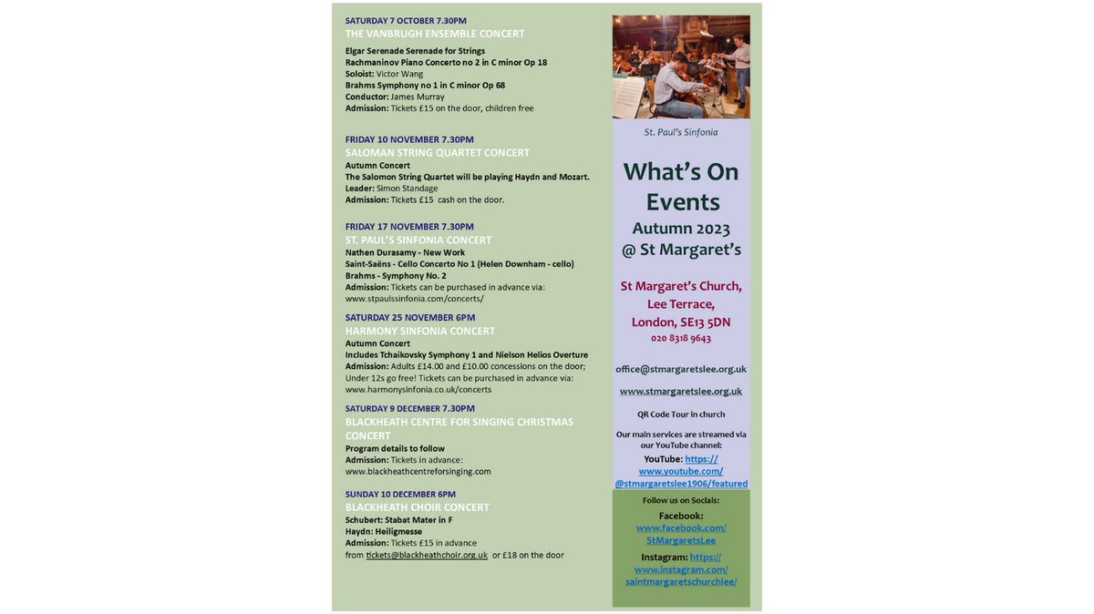 stmargaretlee's tweet photo. Planning ahead?? See what concerts we will be holding at St. Margaret's Church over the autumn term in this poster.
#classicalmusicconcert #churchforhire #concertsinchurch #harmonysinfonia #thevanbrughensemble #stpaulssinfonia #salomanstringquartet https://t.co/f7yDenziPT