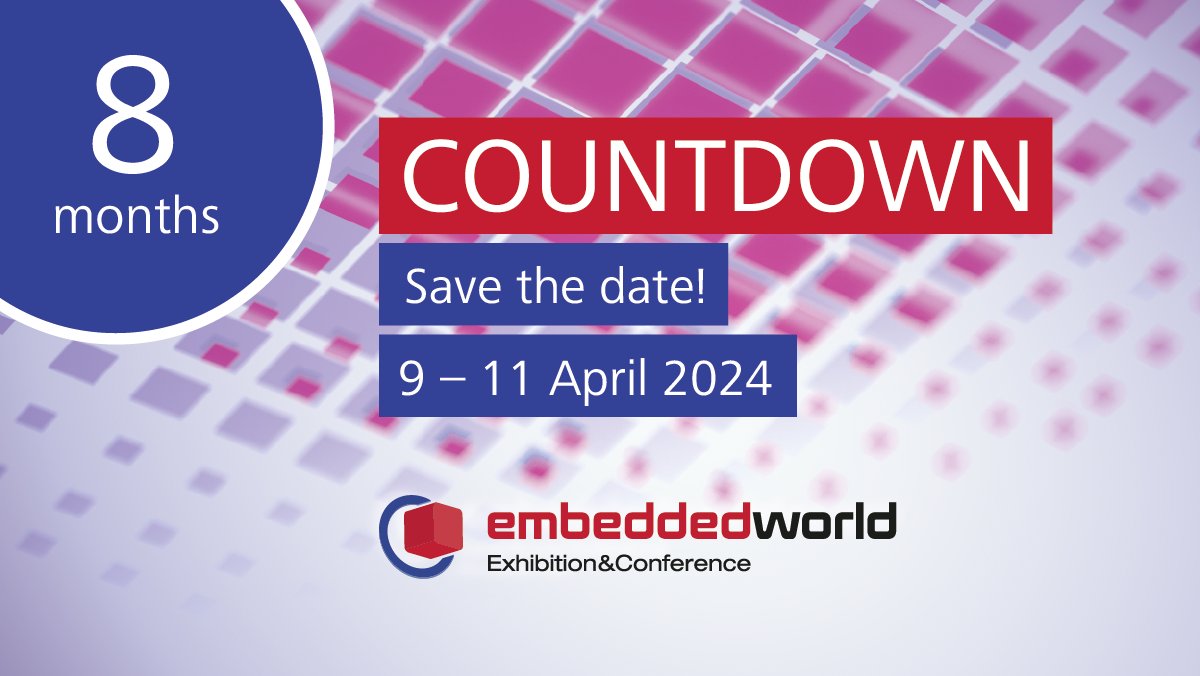 Counting down: Only 8 months until #embeddedworld is back – this time with the theme “Connecting experts”! 🤝 🗓️ When? 9 to 11 April 2024 📍 Where? Nuremberg, Germany Don't miss the opportunity to network, learn and engage with the international embedded community at #ew24!