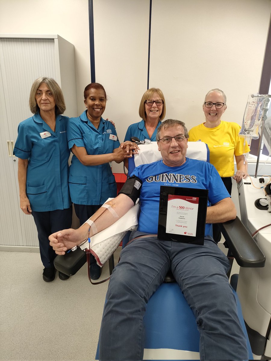 Yesterday I managed to reach my goal of 500 whole blood and platelet donations. Thanks to @NHSBT for looking after me all through this time. Glad to help