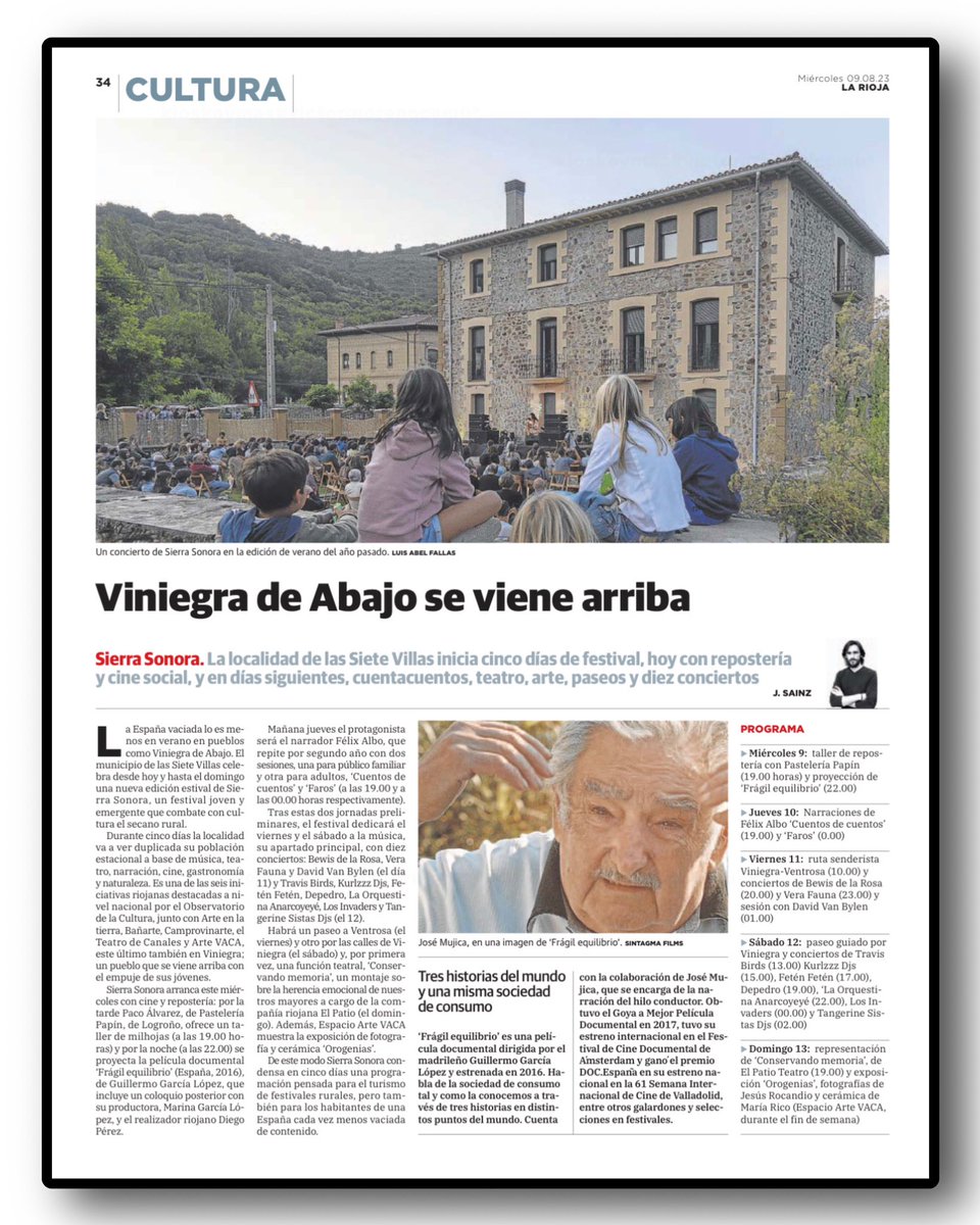 Sierra Sonora
«Viniegra de Abajo se viene arriba» 
La localidad de las Siete Villas inicia cinco días de festival, hoy con repostería y cine social, y en días siguientes, cuentacuentos, teatro, arte, paseos y diez conciertos

#despoblación #despoblaciónrural