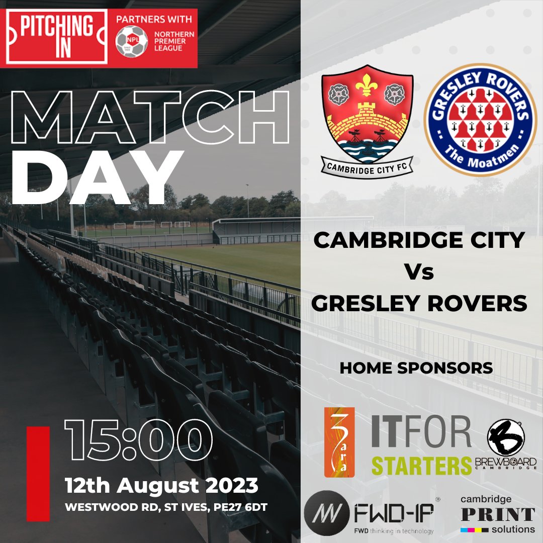 cambridgecityfc's tweet image. It&apos;s Time!!! 1st game of the new @NorthernPremLge is here.  Robbie has made some awesome additions to the squad during pre-season so we&apos;re looking for a positive start against @GresleyRovers.  Come along and support the boys in our temporary home @stivestownfc 

@itforstarters