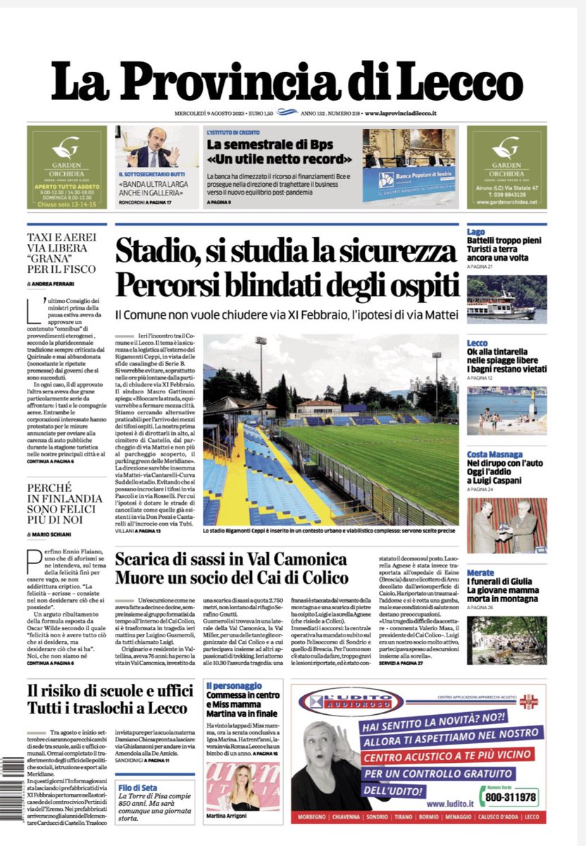 La #primapagina della Provincia di Lecco in edicola. Buona lettura e buona giornata.