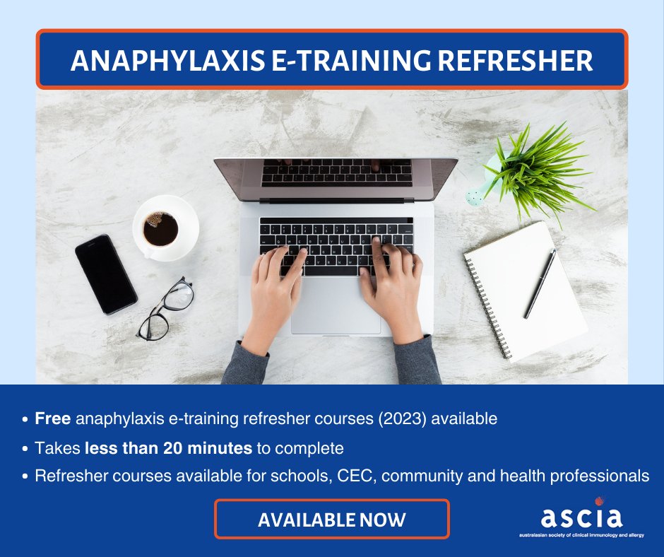 Are you up to date with anaphylaxis training? ASCIA anaphylaxis refresher e-training is for schools, CEC, community and health professionals and takes less than 20 minutes.
Go to ow.ly/5vCH50Pvwie every six months.
#CPD #AnaphylaxisTraining #allergy #onlinetraining