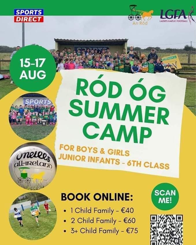 Ród Óg &amp; LGFA together with our GPO Reece are delighted to be hosting a Summer Camp for Primary School children from Tuesday 15th to Thursday 17th August from 10am to 1pm. 

Please click on the following link to register: forms.office.com/e/VzqHuYd8vY.