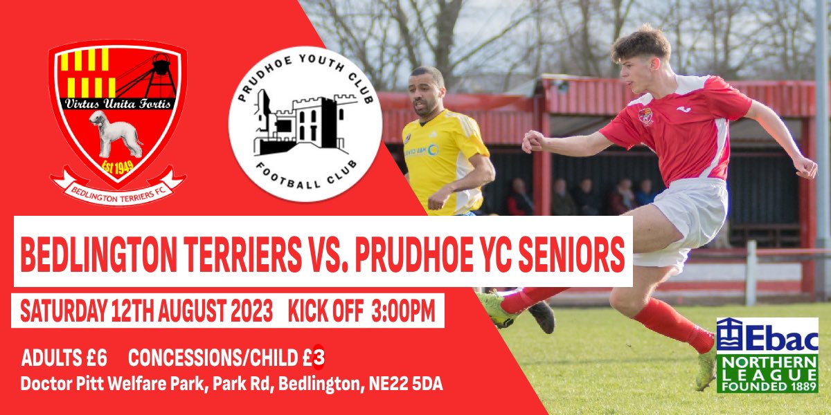 𝙉𝙀𝙓𝙏 𝙐𝙋 | <a href="/Prudhoeycfc/">Prudhoe Youth Club FC</a> (𝙃)

Looking to bounce back after a 3-2 loss against Boldon 🔴⚪️

📅 Sat 12th August 2023
⏰ 3:00pm
🎟️ £6 Adult, £3 Conc.
🍻 Bar opens 12pm
🍔 Food served from 2:30pm
🏆 @theofficialnl Div 2

📍 Doctor Pit Welfare Park, Bedlington, NE22 5DA