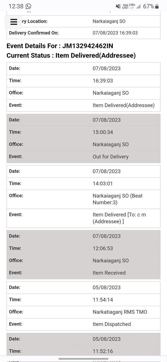 abhash1112's tweet photo. @IndiaPostOffice Hi I have not received my article but it's showing that your article was delivered. https://t.co/cPMyuYsQR8