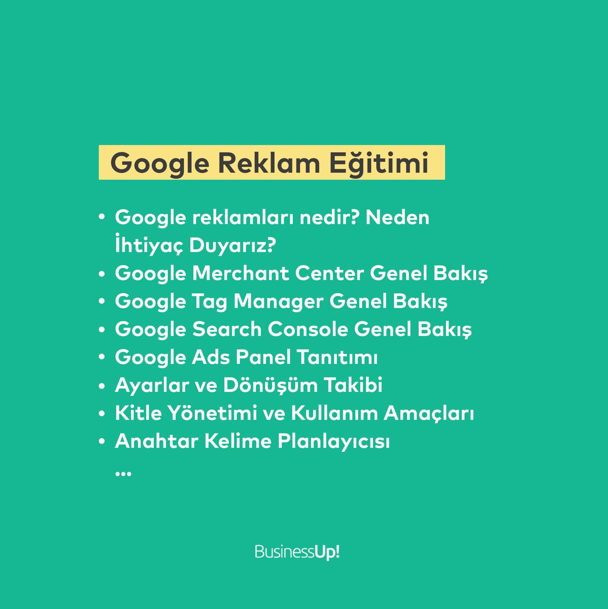 BusinessUp_tr's tweet photo. Eğitimin temel konularını belirledik. Detaylı incelemek için https://t.co/VniojkVqat linke hemen tıkla👌 Eğitim bittikten sonra, 30 gün boyunca iletişim kanalları aktif kalacak ve sorulan tüm sorular cevaplanmaya, eğitmenler tarafından destek verilmeye devam edilecek. https://t.co/JQrTLIkbBx