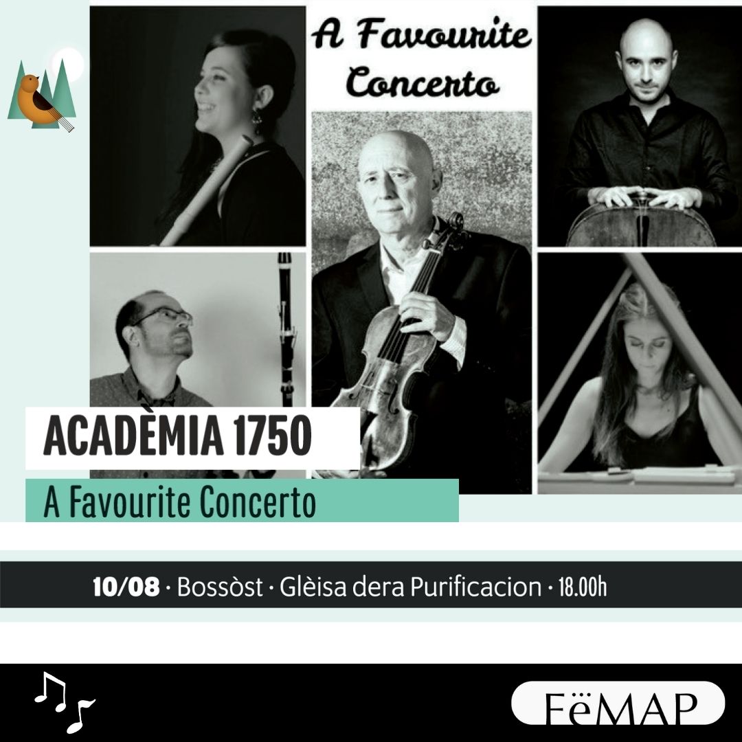 Festival_FeMAP's tweet photo. Aquesta setmana de concerts al #FeMAP2023 la comencem demà a #Bossòst amb👇

@academia1750  · 𝘈 𝘍𝘢𝘷𝘰𝘶𝘳𝘪𝘵𝘦 𝘊𝘰𝘯𝘤𝘦𝘳𝘵𝘰

📜Programa
Obres de J. B. Pla, J. Pla, A. Rodil, S. Albero i anònims.

🎫 Més informació a https://t.co/QdboFKfGkW https://t.co/329qSysCw4