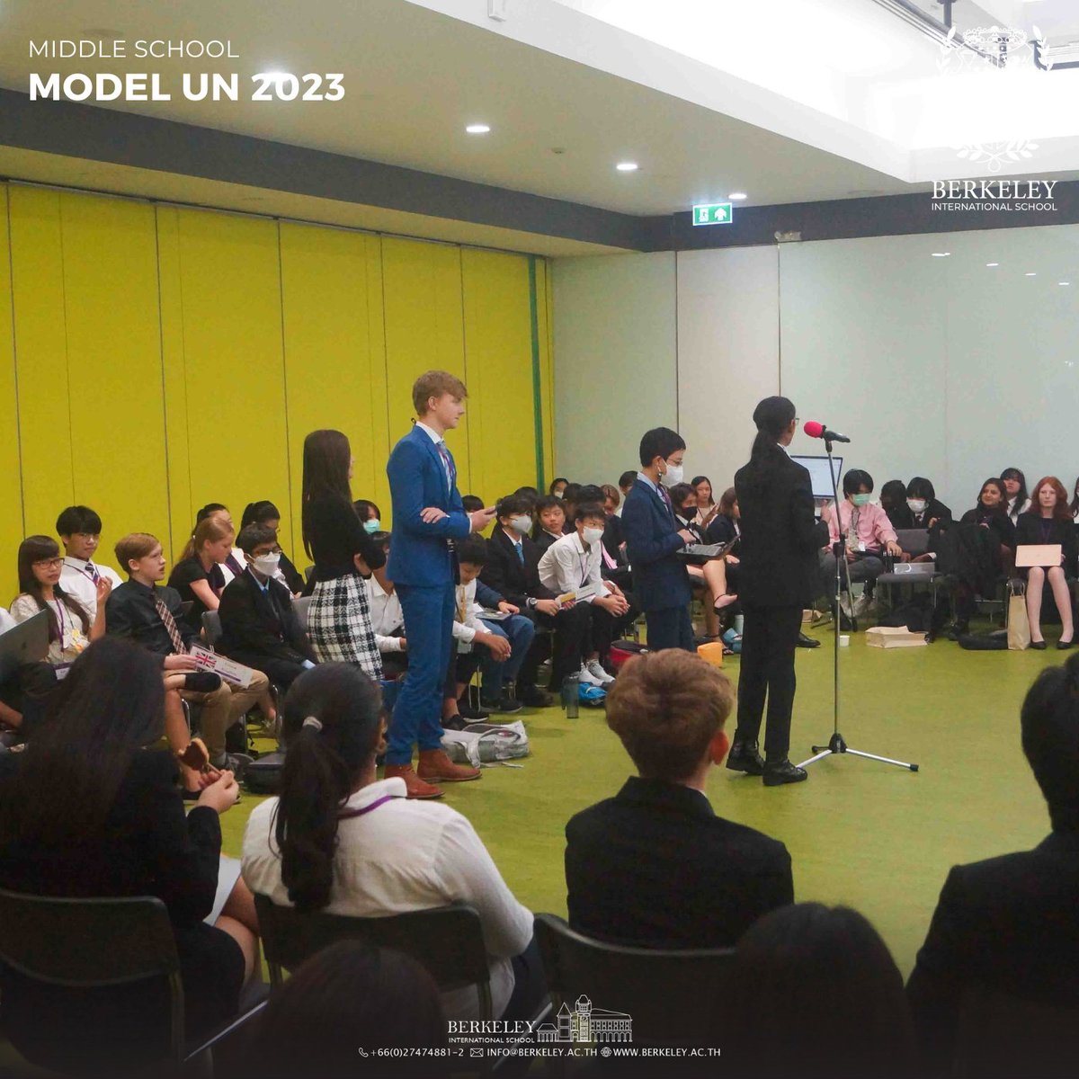 berkeleybkk's tweet photo. Our middle school students took their few steps to be globally aware as they embarked on their Model UN journey. We are proud of our middle school student delegates who explored an academic event like MUN and are ready to go again for next year! #school #Bangkok #UN #Throwback https://t.co/PSjWvaudEI
