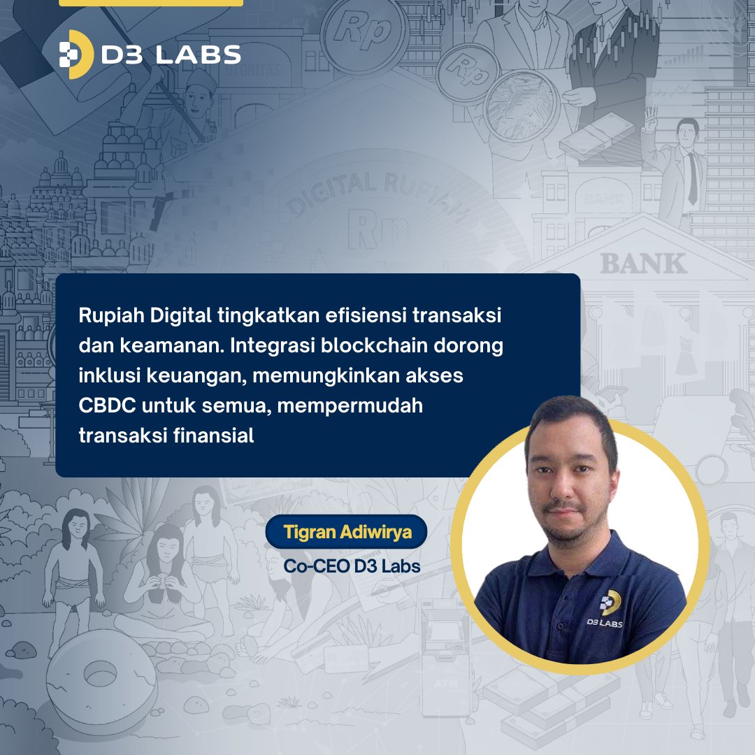 D3Labsdotio's tweet photo. Digital Rupiah dapat menjadi inovasi transaksi untuk semua orang. Integrasi blockchain memenuhi kebutuhan masyarakat, menciptakan solusi keuangan yang efisien, inklusif, dan kompetitif.

#d3labs #asosiasiblockchainindonesia #bankindonesia #finance #digitalmoney #cbdc #BANK https://t.co/3xxbefb33y