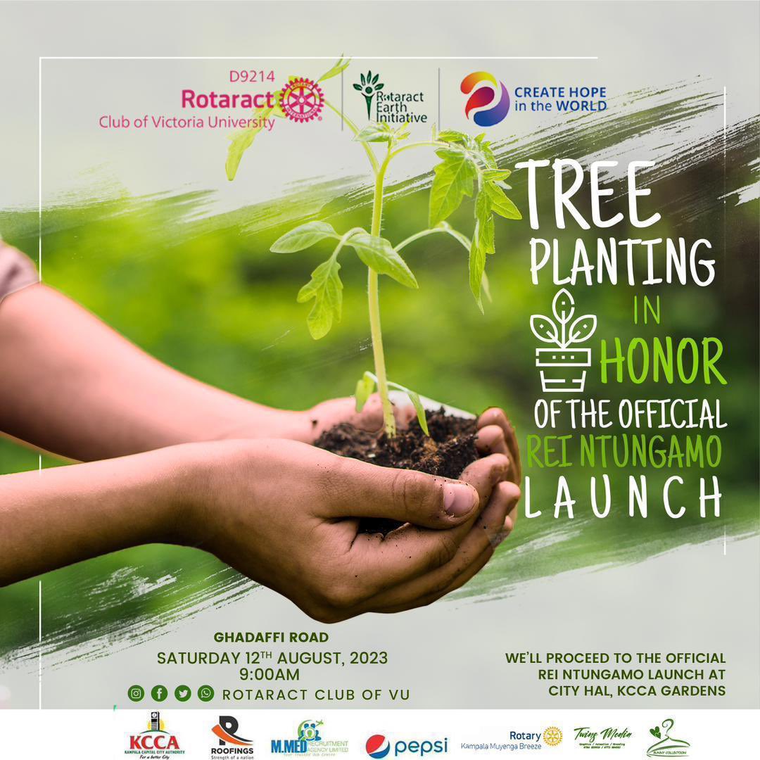 In honour of the REI Ntungamo Launch
We shall be tree planting along Ghadaffi road Let’s be there and plant a tree 🌳 for a good cause 🤗

We’ll then proceed to City Hall KCCA Gardens for the official REI NTUNGAMO launch🌳🌳

#MyBrothersKeeper
#CreateHopeInTheWorld