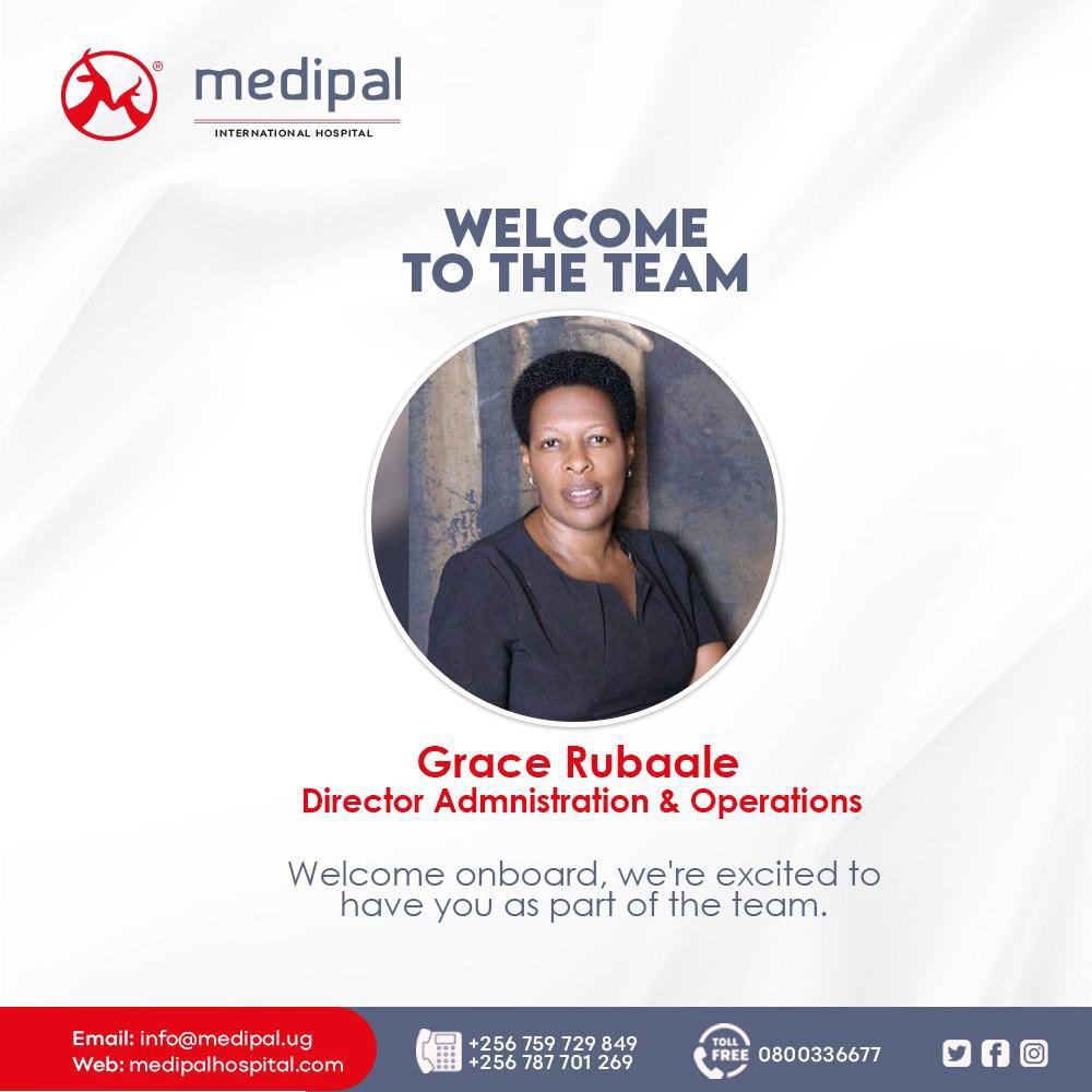 MedipalHosp's tweet photo. Welcome Grace Rubaale the new Director of Administration and Operations. We are happy to have you on the team 

#Medipal | #Hopsital https://t.co/mlnl0pjZS3