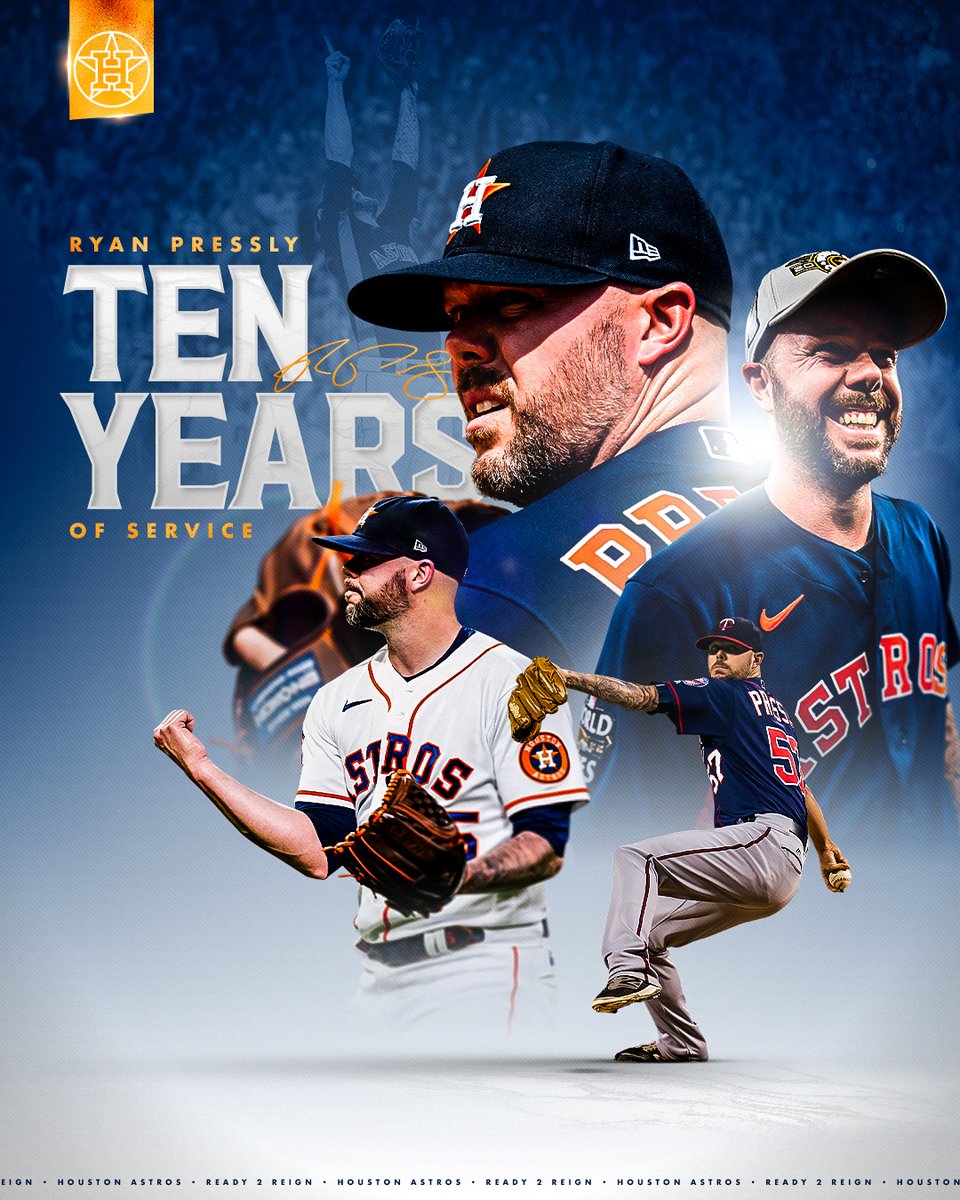 10 years of @MLB service for America's closer. Congratulations, Ryan Pressly!
