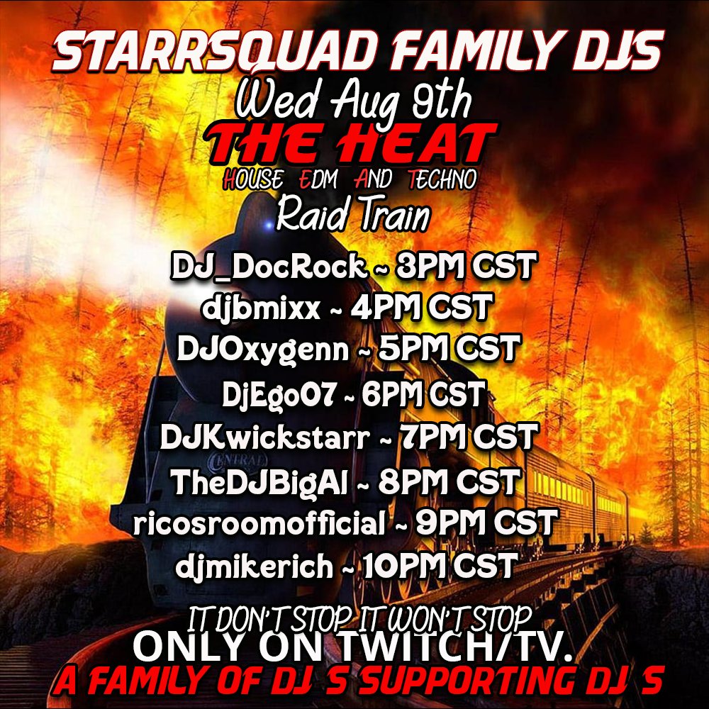 DjEgo7's tweet photo. Join the Starrsquad Djs today for The HEAT Raid Train. Your boy will be on it playing at 6pm CDT at https://t.co/FuJSGUMOnF.  #HOUSE #EDM #TECHNO #stramingdj #djlife #dj https://t.co/Hp5aSp2F6Y