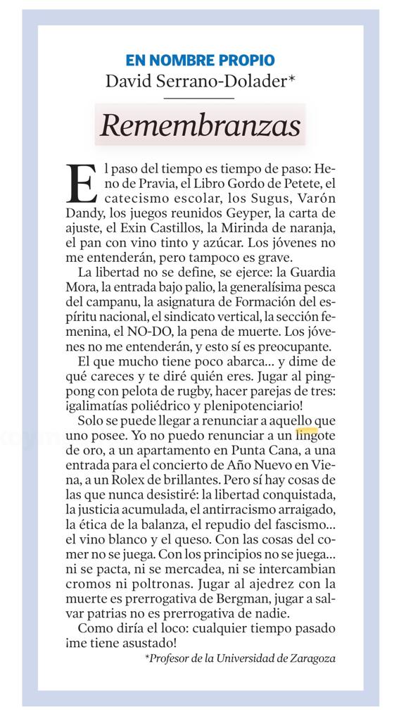 octimana's tweet photo. Mi artículo de hoy (09-08-2023) en el Heraldo de Aragón:

"REMEMBRANZAS".

"El paso del tiempo es tiempo de paso". https://t.co/roGm13LoOm