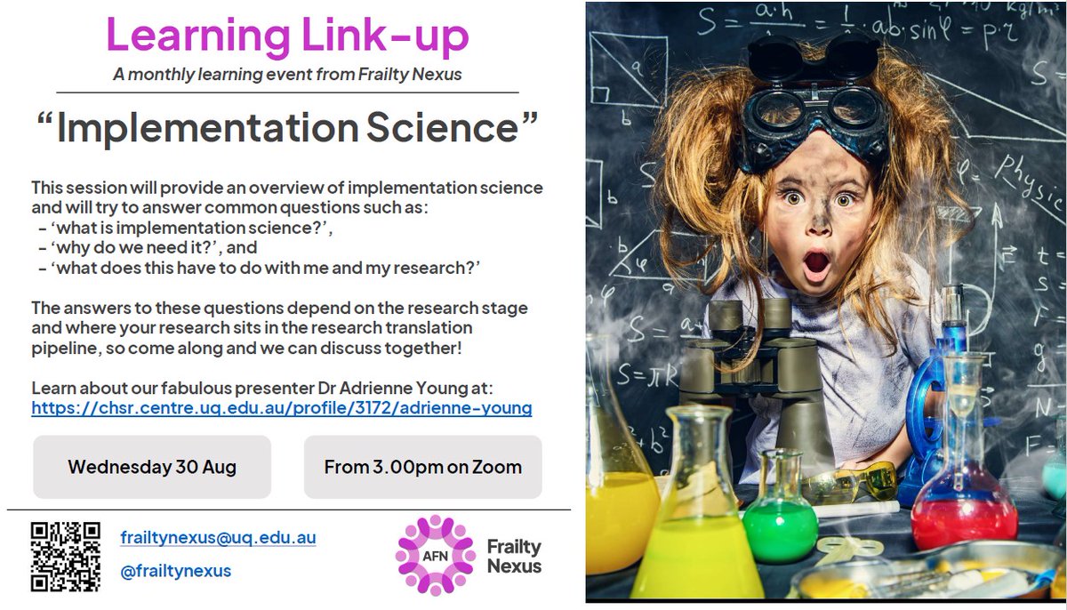 frailtynexus (@frailtynexus) on Twitter photo We are excited to announce our next event - a Masterclass on Implementation Science from <a href="/dr_am_young/">Adrienne Young AdvAPD</a> . If you're keen to join our peer community (everyone welcome ++) please contact us here or at frailtynexus@uq.edu.au We are excited to announce our next event - a Masterclass on Implementation Science from <a href="/dr_am_young/">Adrienne Young AdvAPD</a> . If you're keen to join our peer community (everyone welcome ++) please contact us here or at frailtynexus@uq.edu.au