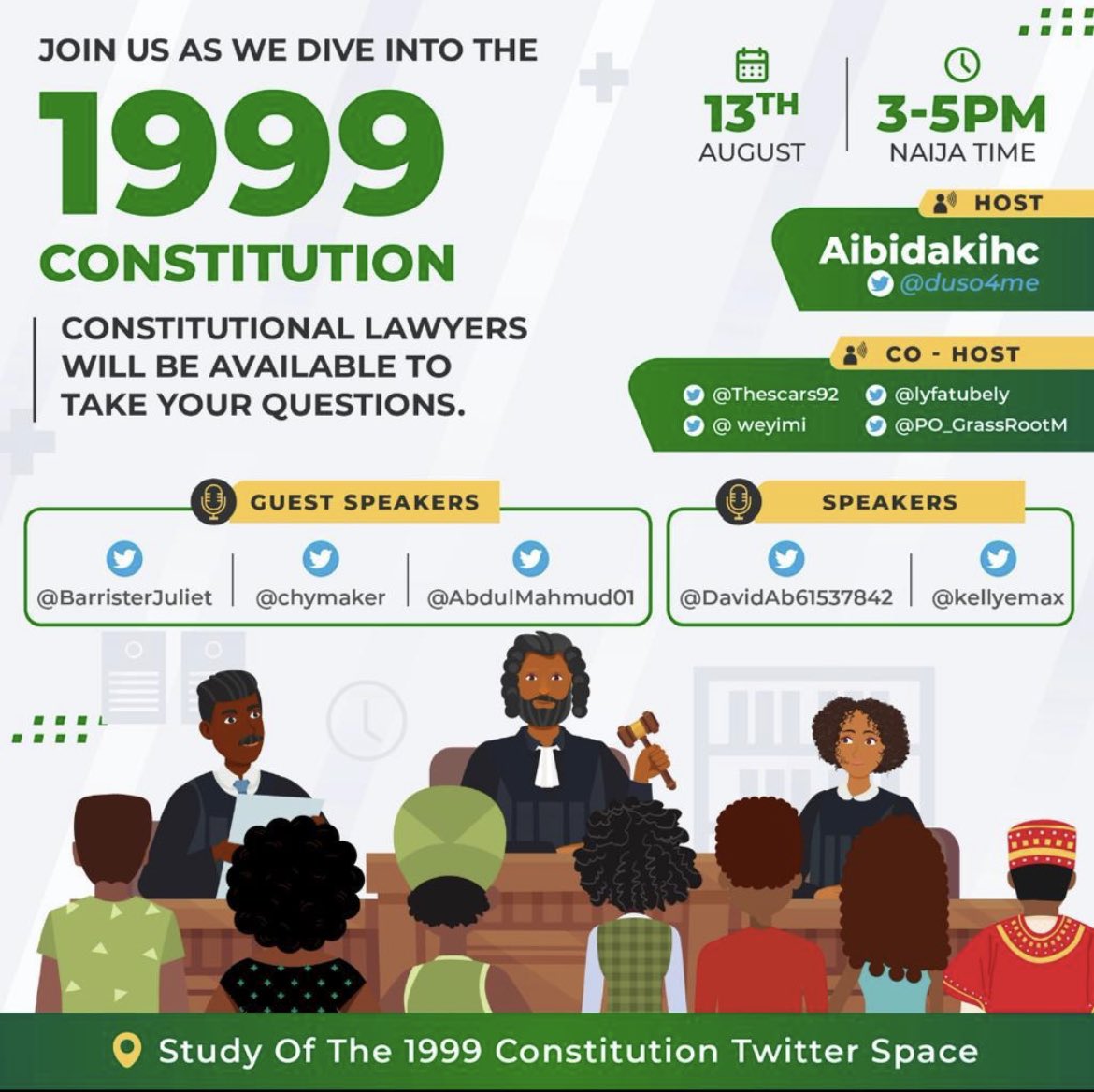 duso4me's tweet image. Attention‼️Calling all Nigerians! Let's unite in a captivating Twitter Space as we embark on a journey through the 1999 Nigerian Constitution. Our Constitution transcends tribe, religion, and political beliefs, serving as the unifying force that binds us into one cohesive nation.…