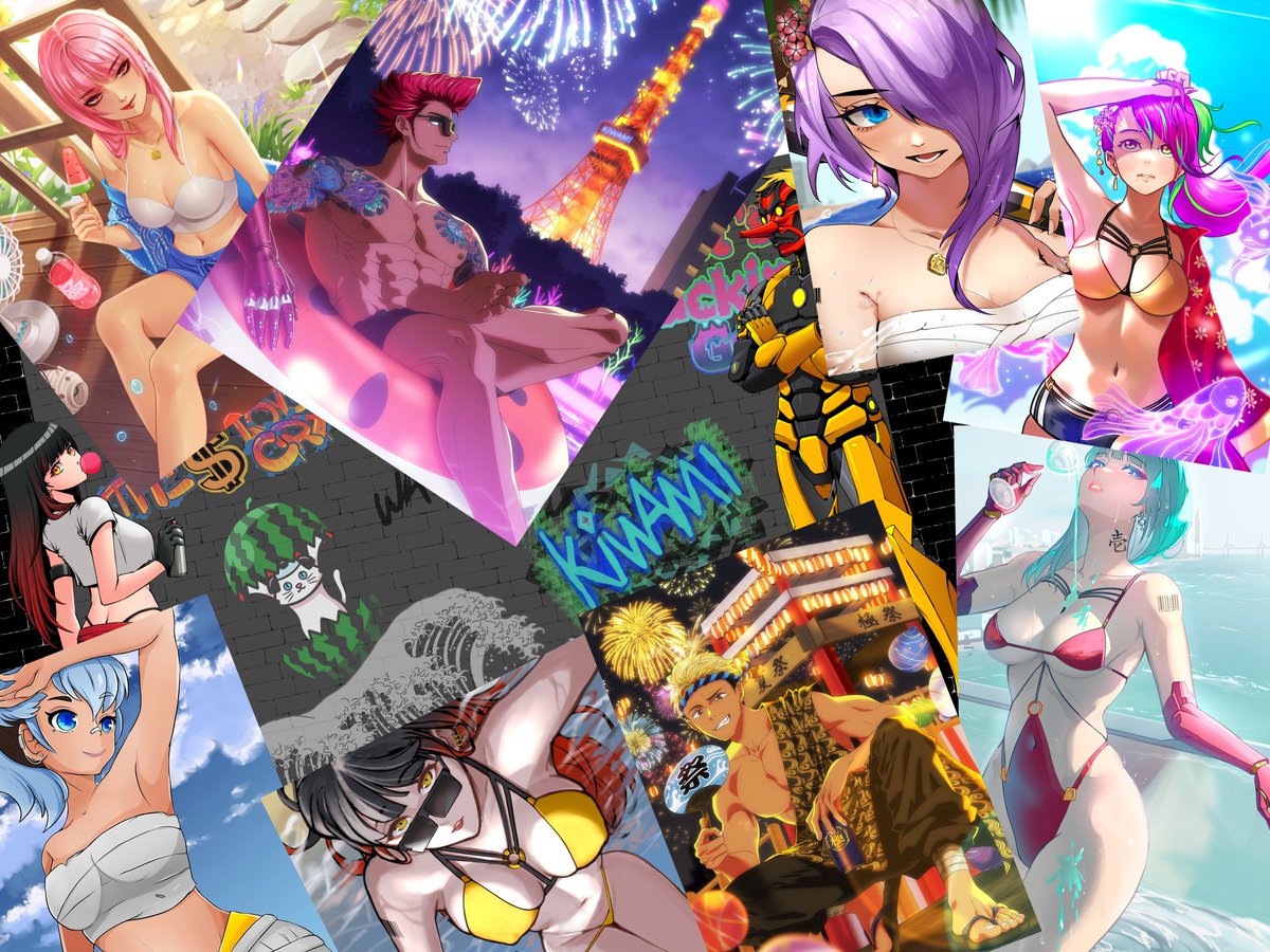 Summer Matsuri Art Preview🌊
Stay tuned as we will reveal the link  of the gallery tonight✨So you can start burning Suicas🍉NFTs   app.manifold.xyz/c/Suica to get one of these amazing artworks [Limited Edition] ERC-721 NFTs part of the Kiwami Art Collection #Kiwami #SummerMatsuri