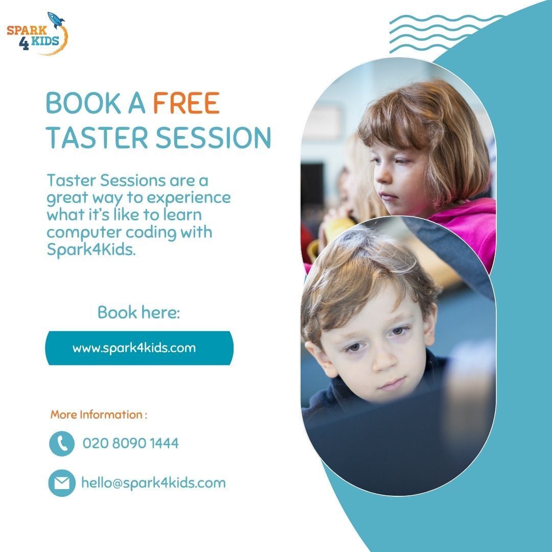 Spark4Kids's tweet image. For more information on how to arrange for a FREE taster session, send us an email at hello@speark4kids.com

#Spark4Kids #CodingSkills #CodingForKids #LearnToCode #KidsLearnCoding #FreeTasterSessions