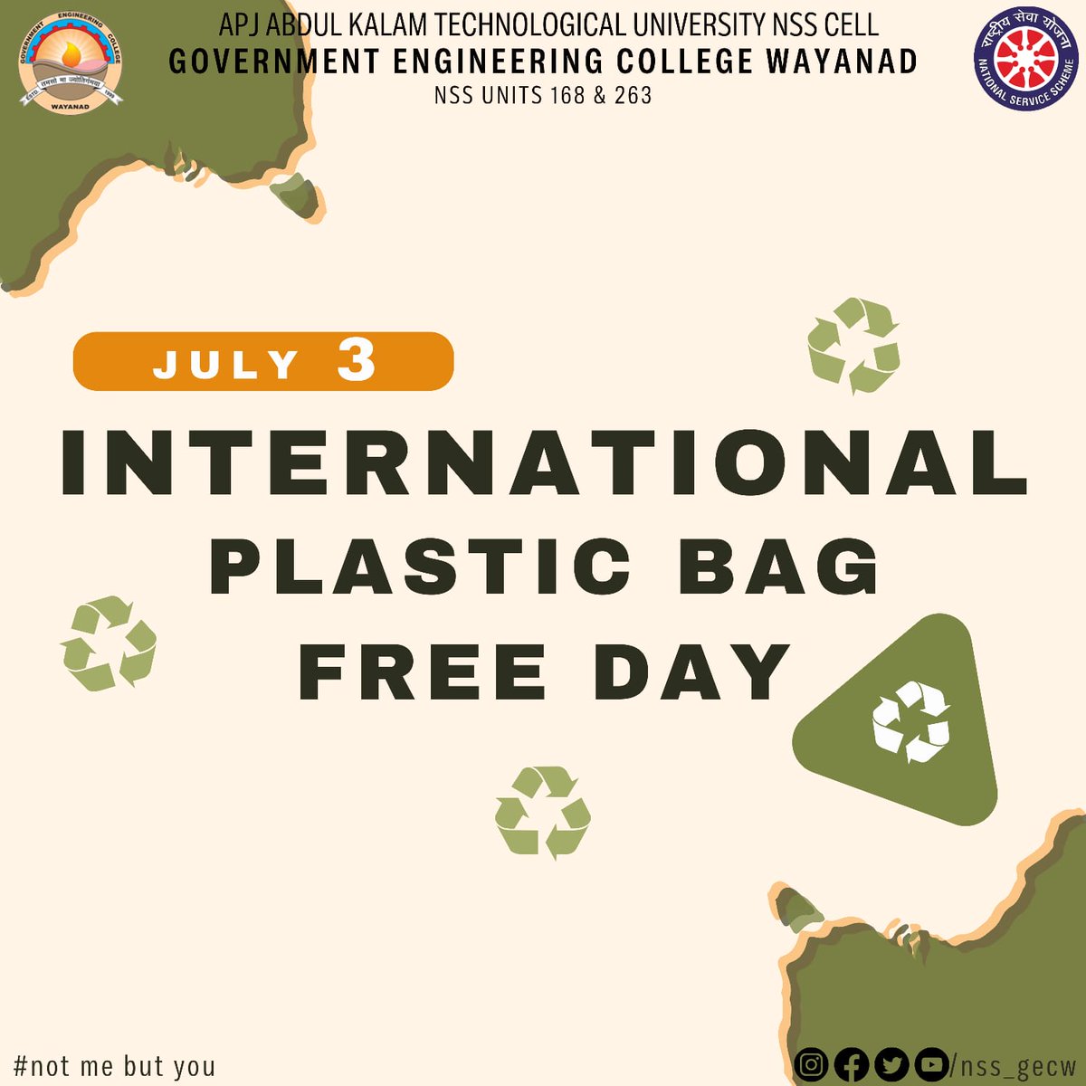 nss_gecw's tweet photo. We aim to create a collective consciousness to take steps toward reducing reliance on plastic bags and promoting sustainable alternatives. Lets together take a pledge to avoid using single-use plastics and opt other alternatives.
_#plasticbagfreeday_
_#nss_
_#gecw_
_#nssgecw_ https://t.co/8S2NvATQ14