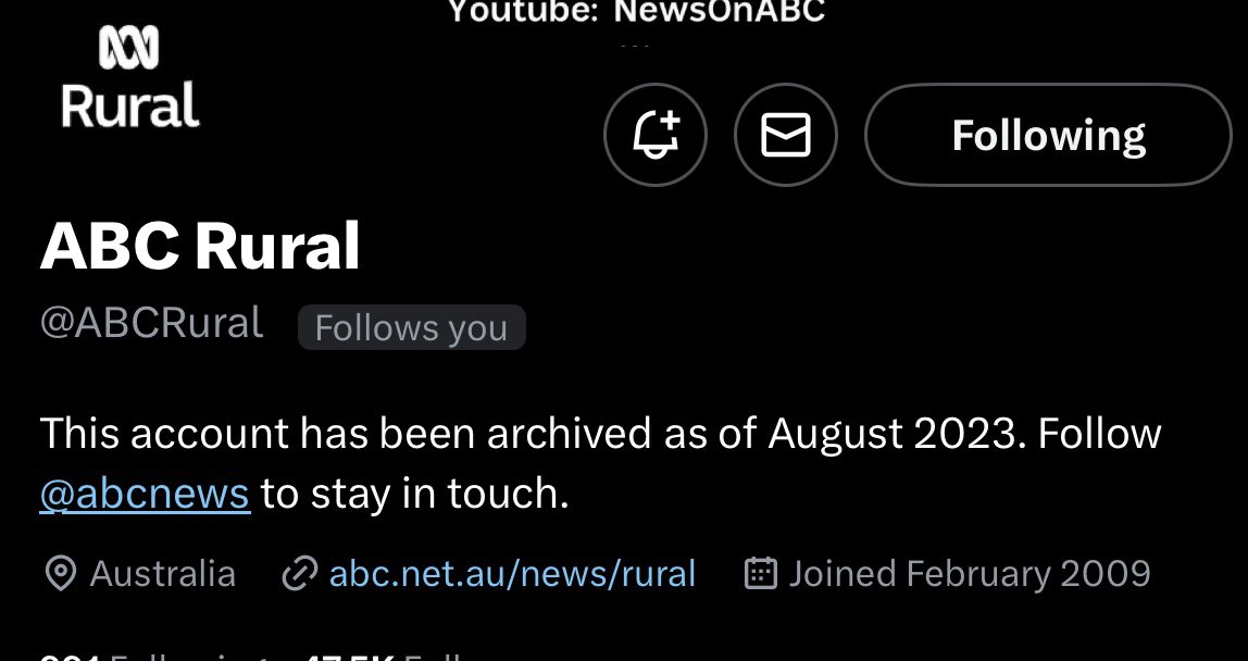 .<a href="/ABCRural/">ABC Rural</a> Twitter account no more.