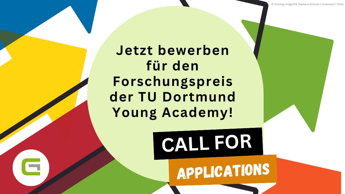 Jetzt bewerben für den #Forschungspreis der #YoungAcademy für herausragende Forschungsbeiträge von promovierten Wissenschaftler*innen der #TUDortmund! Die Einreichungsfrist ist am 30.09.2023. Mehr Infos und  zum Antragsformular: graduiertenzentrum.tu-dortmund.de/postdocs/young…