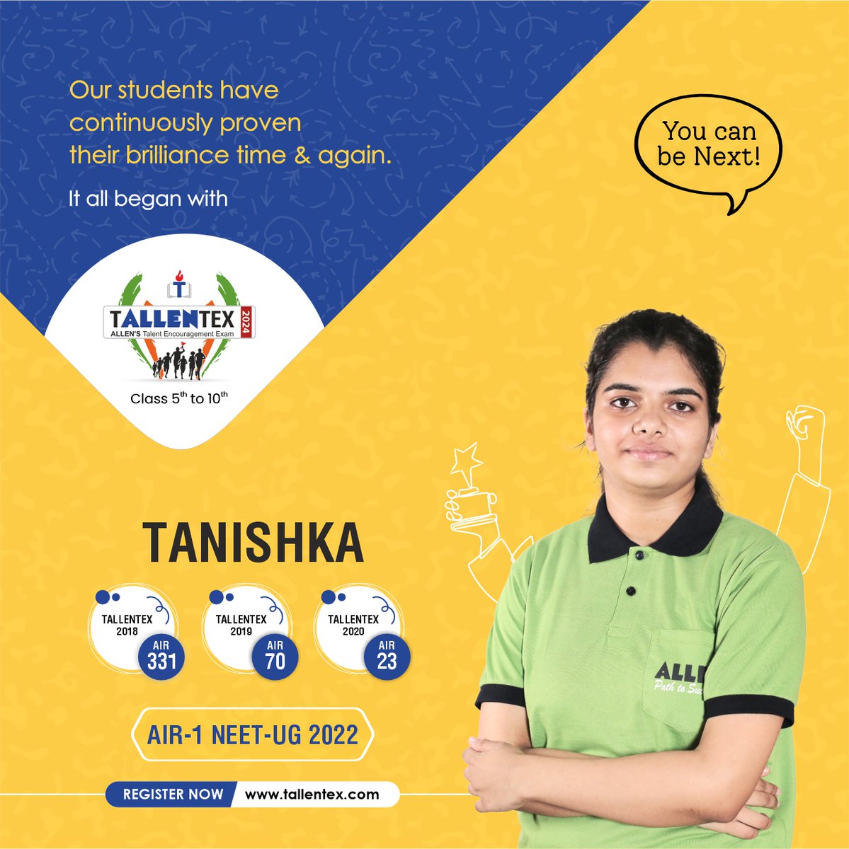 TALLENTEX's tweet photo. 📷Become the Next Success Story – Register for TALLENTEX Today and Embrace Your Journey to Excellence. Your Success Awaits!
✓ Students of Class 5th to 10th can participate
➜ For more details, visit: https://t.co/ZpL1dJVxDd
#SuccessKaAssurance #ALLEN #TALLENTEX #TALLENTEX2024 https://t.co/n1g8YEhQmi