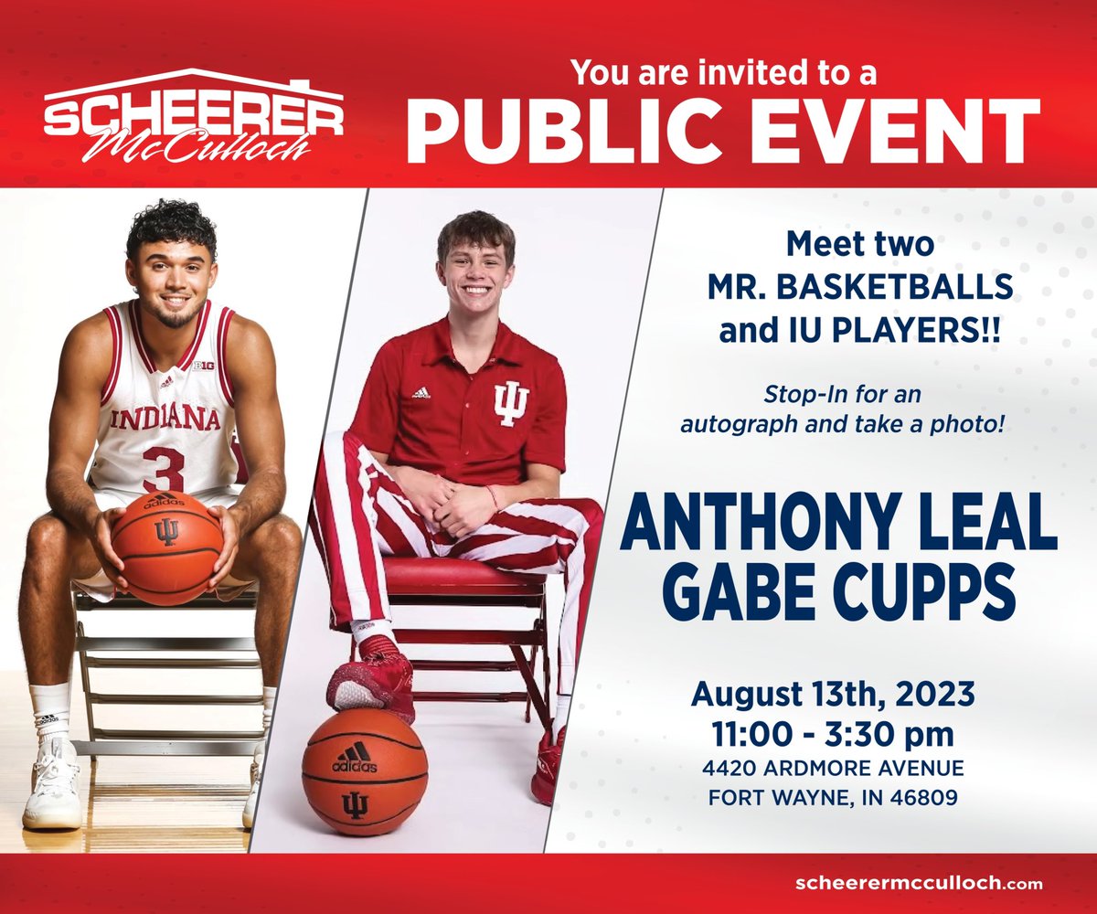 Attention all #Hoosiers in the Ft. Wayne area this Sunday! @IndianaMBB players are coming to meet you! Check out the info below for your chance to meet @anthonyl3al & @CuppsGabe! 2 Mr. Basketballs for the price of…well, there is no price! It’s free! #iubb