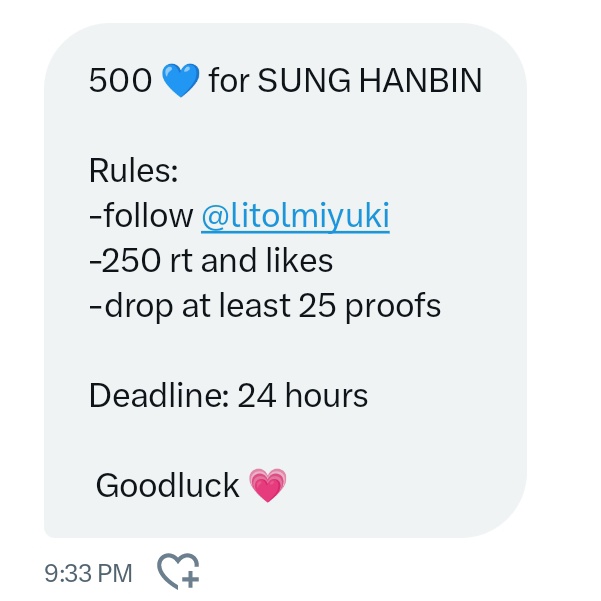 stellarhanbin's tweet photo. 🐹 UPICK RT DEAL FOR #SUNGHANBIN 🐱

500 💙 for SUNG HANBIN

Rules:
-follow @litolmiyuki 
-250 rt and likes
-drop at least 25 proofs

Deadline: 24 hours

#성한빈 #成韓彬 #ソンハンビン https://t.co/Ym9CnxePN5