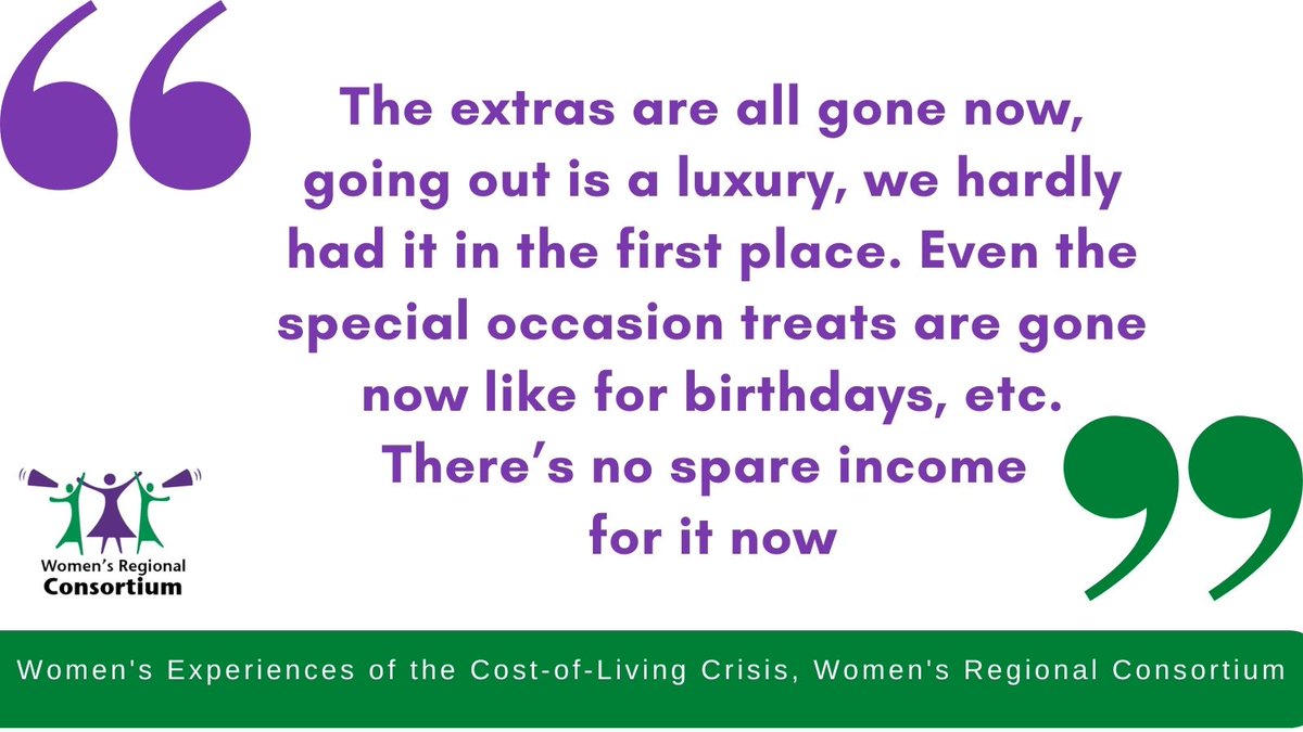 This 🧵from <a href="/WRC_NI/">Women's Consortium</a> &amp; <a href="/UlsterLawClinic/">UlsterUni LawClinic</a> research on the #CostOfLivingCrisis looks at women's ability to socialise &amp; how being unable to go to the gym/meet friends/get a hair cut/afford small treats impacts on mental health/isolation &amp; r/ships bit.ly/44UPleX

#CrushedbyCOL