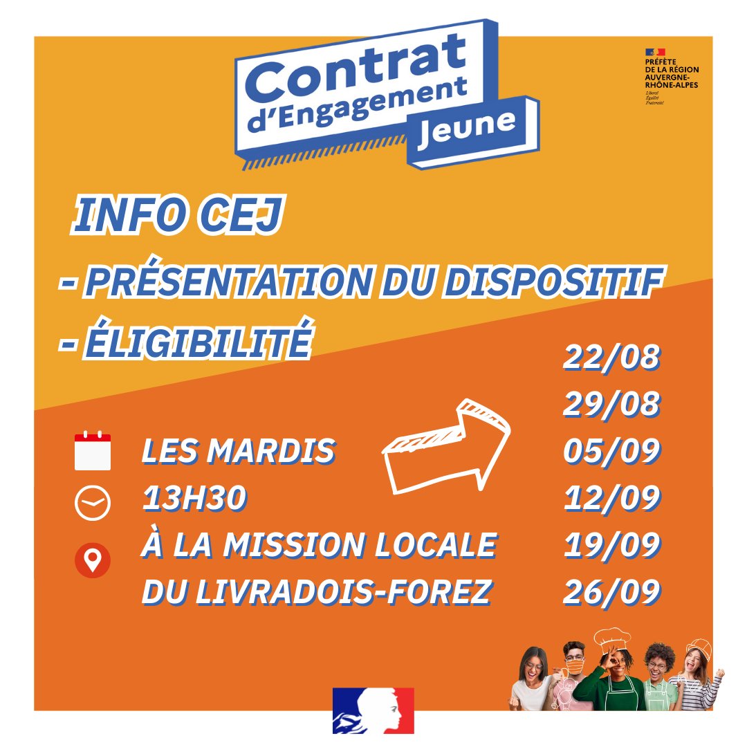 AmbertLocale's tweet photo. 🚨FLASH - INFO CEJ🚨
Tu veux en savoir plus sur le dispositif CEJ ?
Rendez-vous :
🗓️Les mardis 22 ; 29 aout et les mardis 5 ; 12 ; 20 et 26 septembre
🕐13H30
📍À la Mission Locale Ambert 16 av. Maréchal Foch 63600 Ambert
#UNML #cej #jeunes #missionlocale #pourtoi #dispositifs https://t.co/aP8TbN6PwN