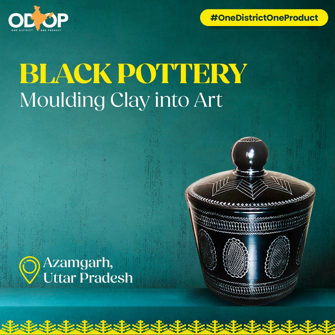 The black pottery of Azamgarh, Uttar Pradesh, is a unique & stunning work of art, with a deep, lustrous ebony hue & intricate motifs etched onto its smooth surface.

Learn more bit.ly/II_ODOP

#UttarPradesh #ODOP #OneDistrictOneProduct #BlackPottery @handicraftsdc