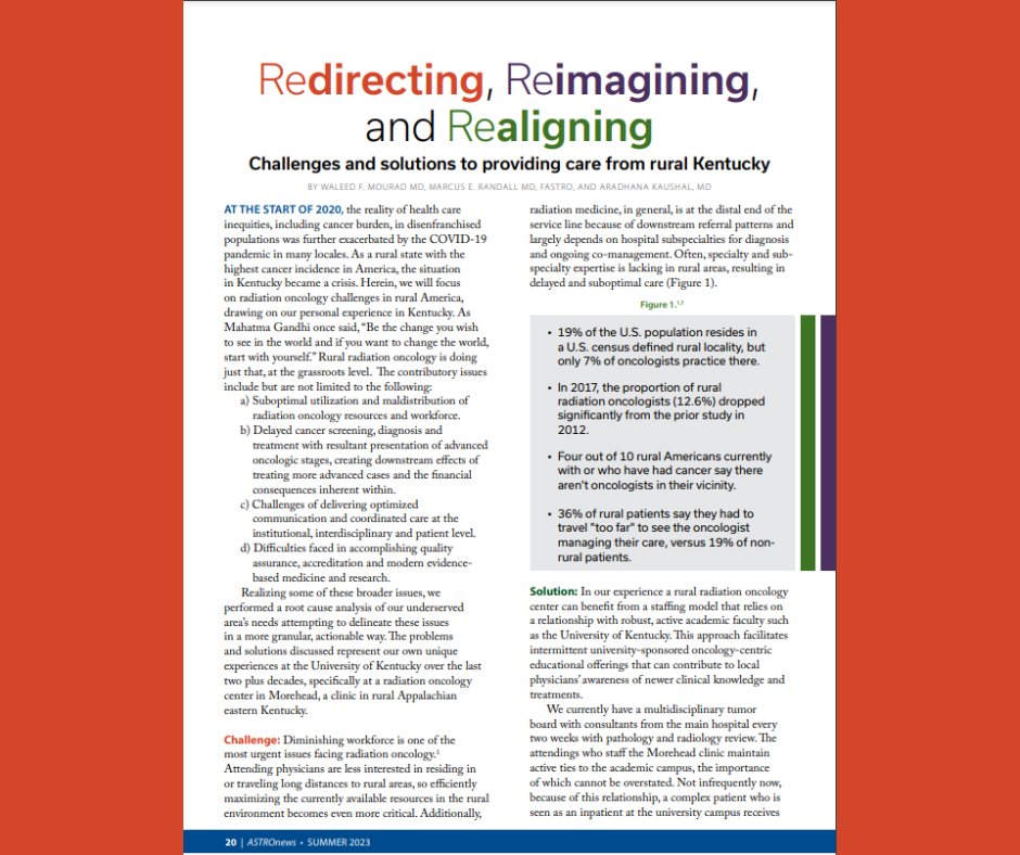 Check out this feature in the Summer 2023 issue of the #ASTROnews: "Redirecting, Reimagining and Realigning" by Waleed F. Mourad, MD, Marcus E. Randall, MD, FASTRO, &amp; Aradhana Kaushal, MD ow.ly/AQb450P8Q3I <a href="/waleed246/">Waleed F. Mourad</a> <a href="/DrAradhanaK/">Aradhana Kaushal</a>