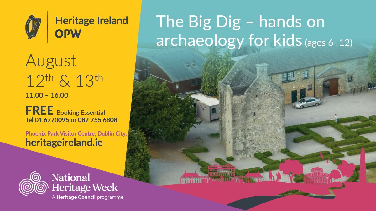 Come along to the grounds of @phoenixparkOPW  to experience what its like to be an archaeologist
Materials provided. Suitable for Children aged 6-12. Must be accompanied by adult. #opw #archaeologyforkids #phoenixpark
Booking Essential
Email : bookings@sia.ie
Tel 0877556808
