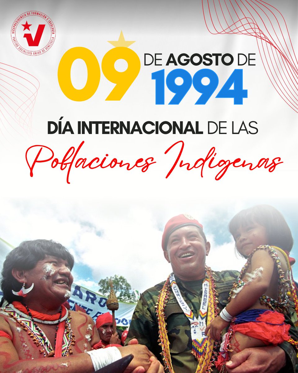 📚EFEMÉRIDES PSUV |

🗓 9 de agosto de 1.994. 

Día Internacional de las Poblaciones Indígenas.

El 9 de agosto de 1.994 se instituyó el Día Internacional de las Poblaciones Indígenas por parte de la Asamblea General de la Organización de las Naciones Unidas. 

Esta celebración