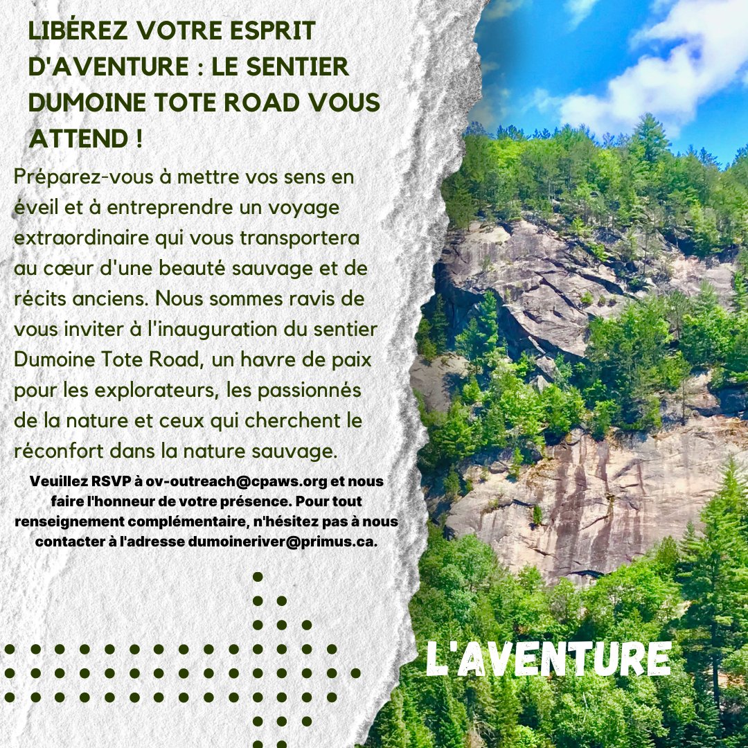 lasnapvo's tweet photo. 🌿Appel à tous les amateurs de sentiers et de nature! Le temps est venu de répondre à l'appel de la nature et de vivre une aventure inoubliable sur le sentier du chemin de halage Dumoine. N'attendez pas un instant de plus pour vous joindre à nous lors de l'événement d'ouverture. https://t.co/LTzTS9bCRN