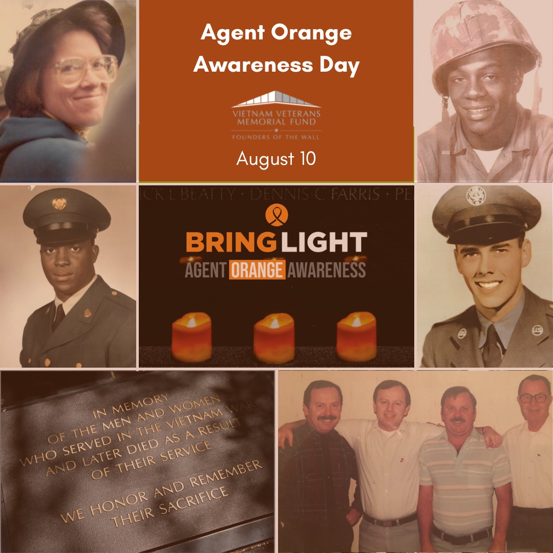 VVMF's tweet image. Today is #AgentOrangeAwareness Day. Tonight, we will be laying orange candles at the Vietnam Veterans Memorial site to 'Bring Light' to the ongoing effects and losses due to this horrible chemical.
Visit our FB page for the live walkthrough around 8PM EST. facebook.com/VietnamVeteran…