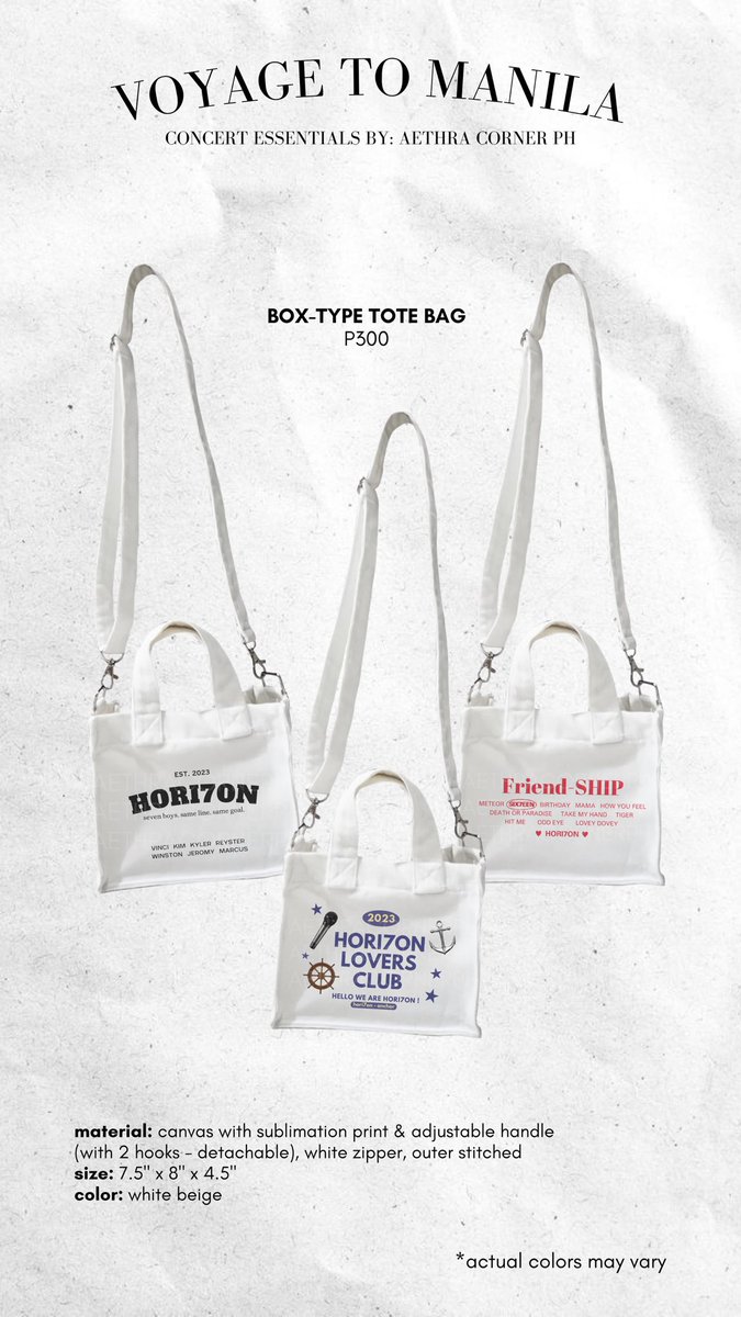 aethracornerPH's tweet photo. [HELP RT] ⚓ Voyage To Manila: HORI7ON Fan Made Concert Essentials by @aethracornerph 

.• shirts, tote bags, caps, bucket hats

★ pre-order link: https://t.co/MhPiMbJopx

doo: 9/15
dop: 9/16

more details in form ! 
#ACPHmerch #HORI7ON #호라이즌 https://t.co/DcpUuFqrxI