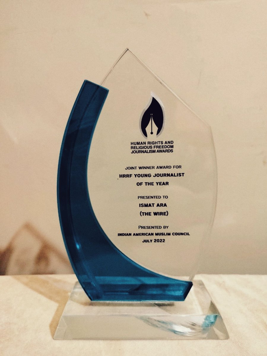 IsmatAraa's tweet image. Really grateful to @IAMCouncil for the Young Journalist of the Year Award for my coverage of hate crimes against minorities in India. Received it this morning. 🌻